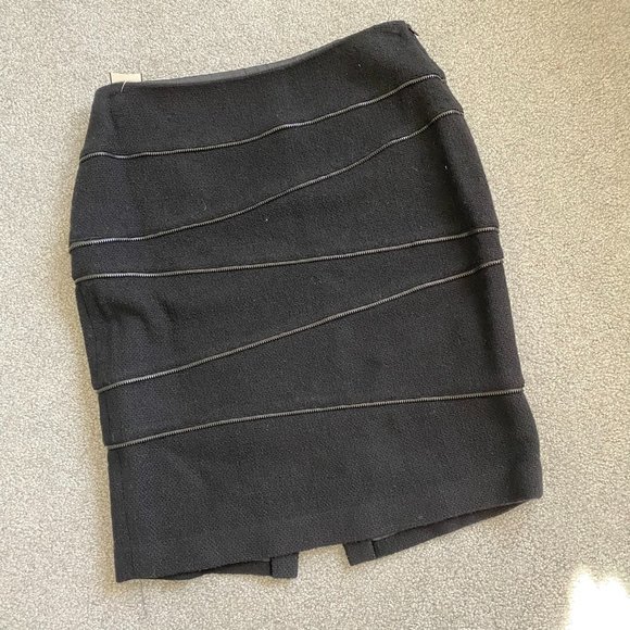 Lafayette 148 New York Pencil Skirt in Wool with Black Zippers Accent US12 - Picture 1 of 4